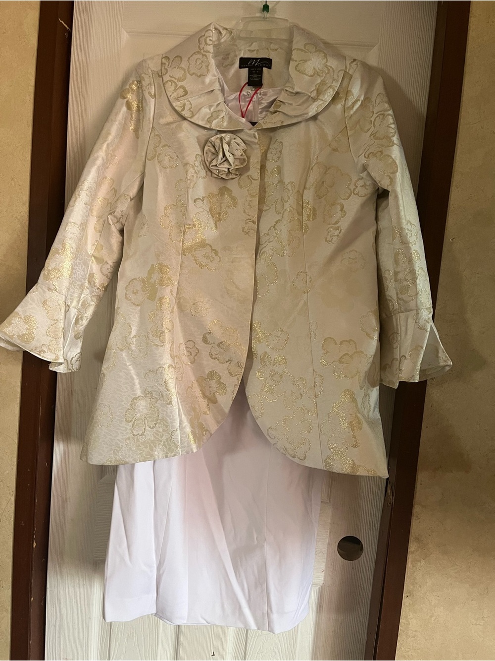 NWT Midnight Velvet Gold & Cream Floral Jacquard Jacket Dress Set Size 16
